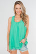 Happy Days Racerback Ruffle Tank Top- Teal