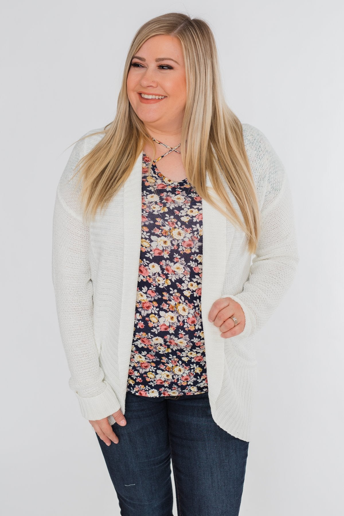 Delightful Days Knitted Drape Cardigan- Ivory