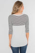 Striped 3/4 Sleeve Pocket Top- Magenta