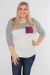 Striped 3/4 Sleeve Pocket Top- Magenta