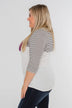 Striped 3/4 Sleeve Pocket Top- Magenta