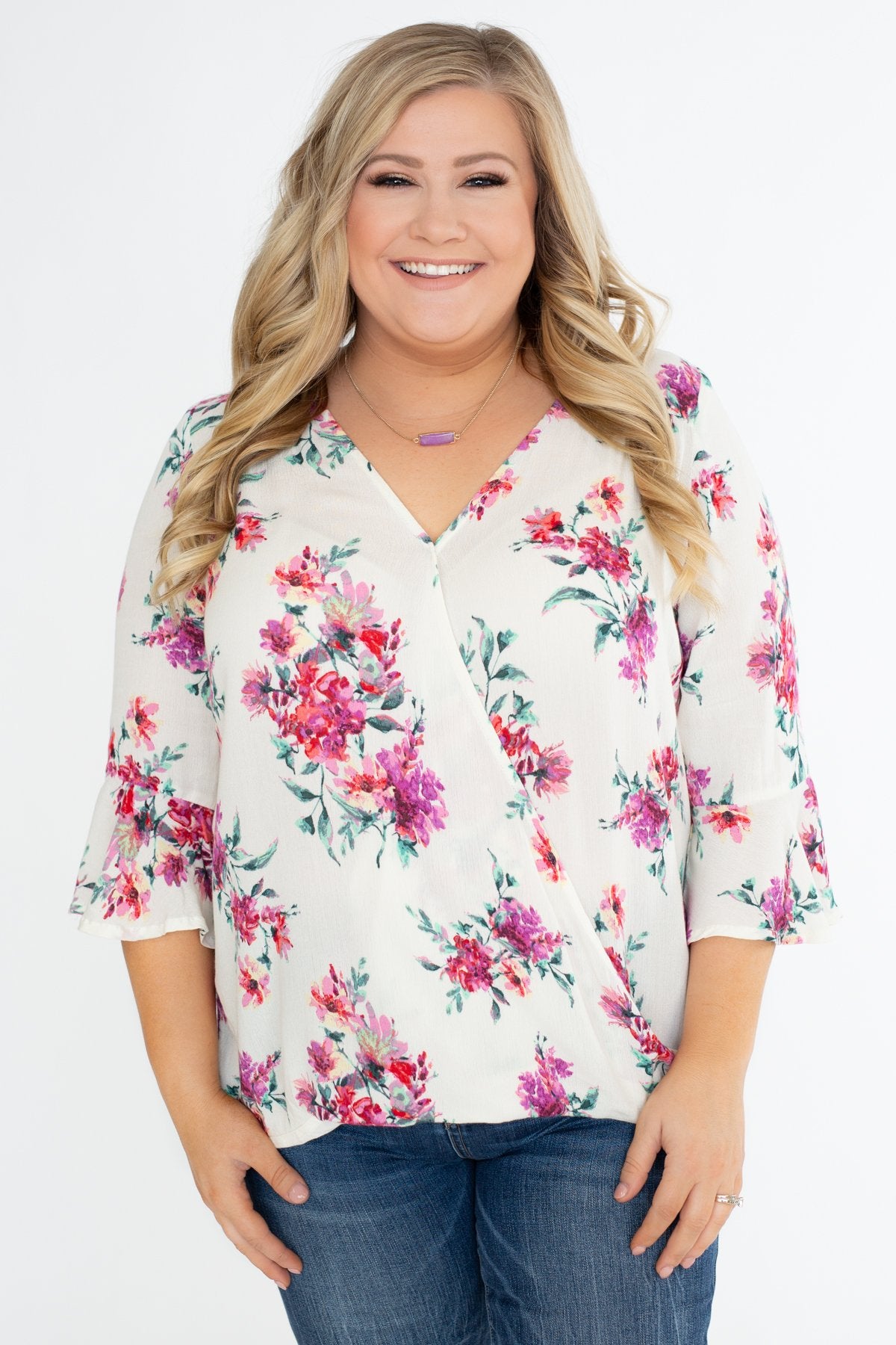 Floral Affection Wrap Blouse- Ivory