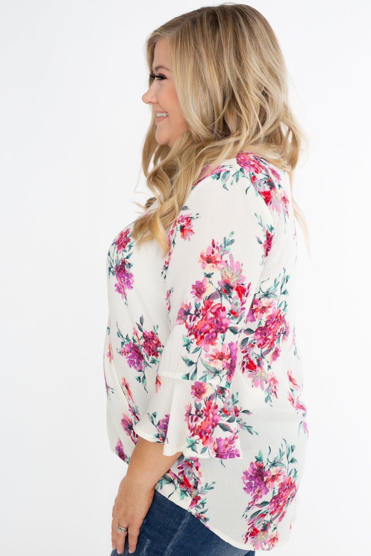 Floral Affection Wrap Blouse- Ivory