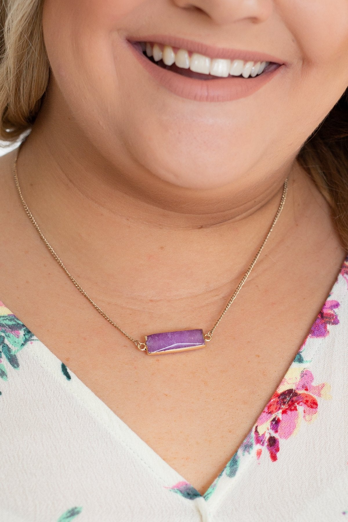 Rectangle Pendant Necklace- Lilac
