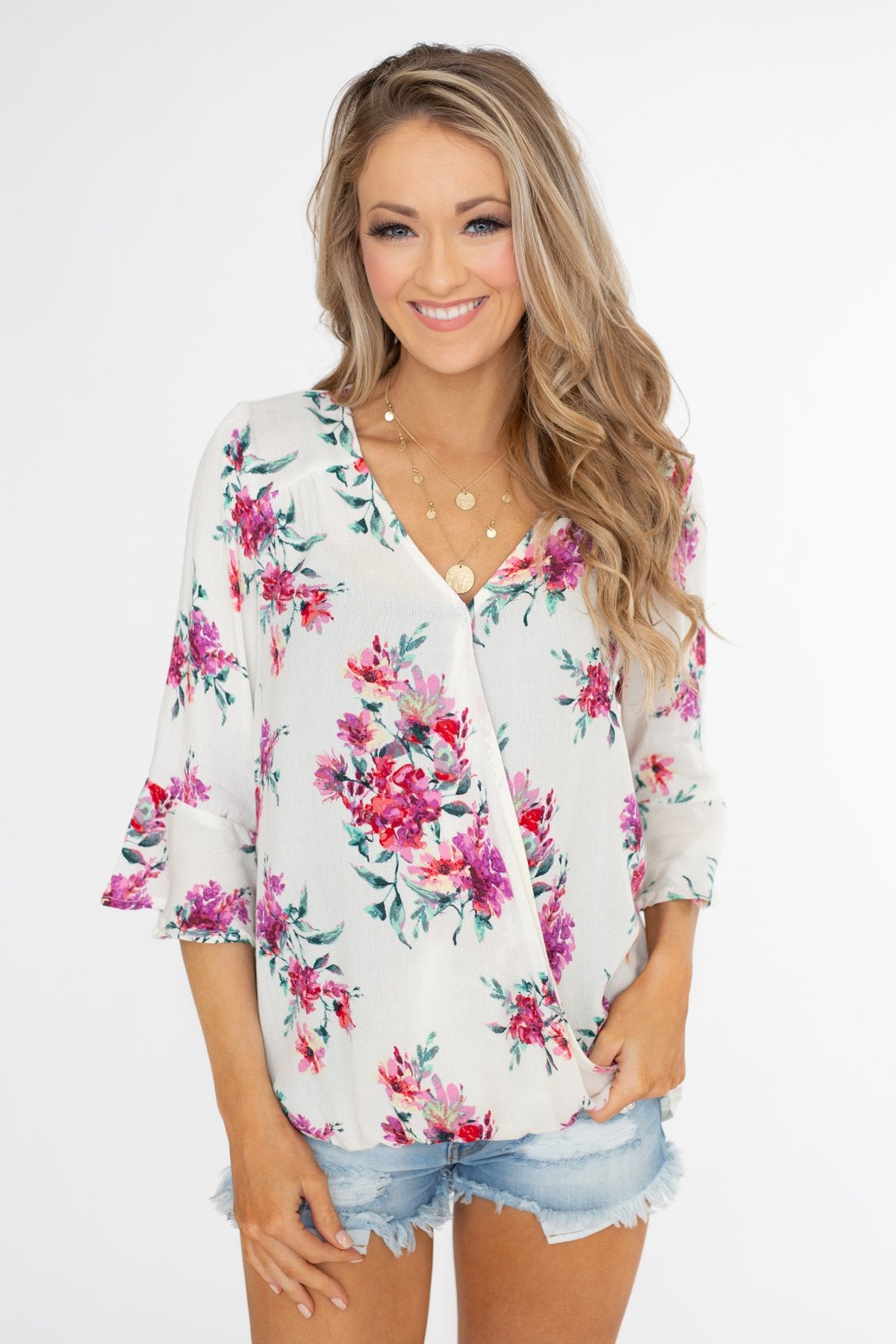 Floral Affection Wrap Blouse- Ivory