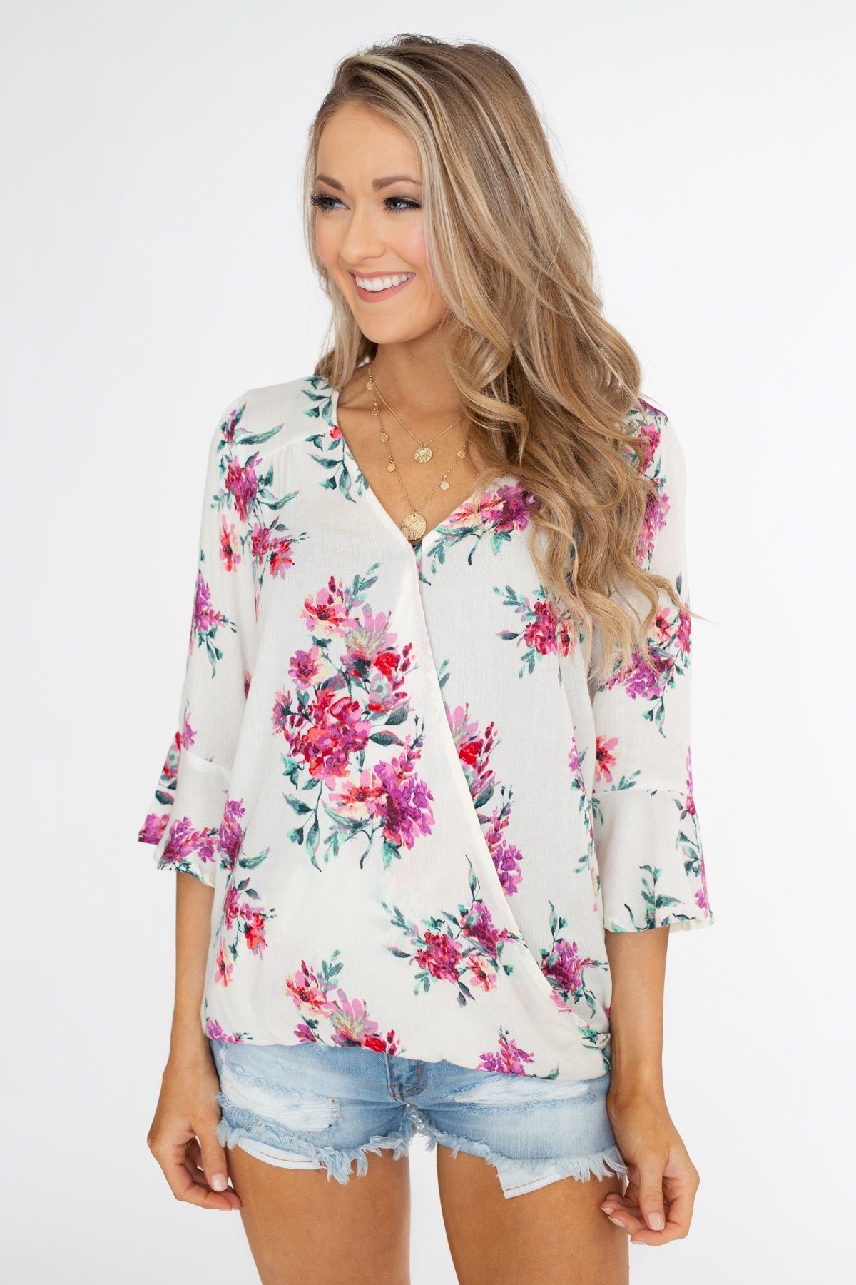 Floral Affection Wrap Blouse- Ivory