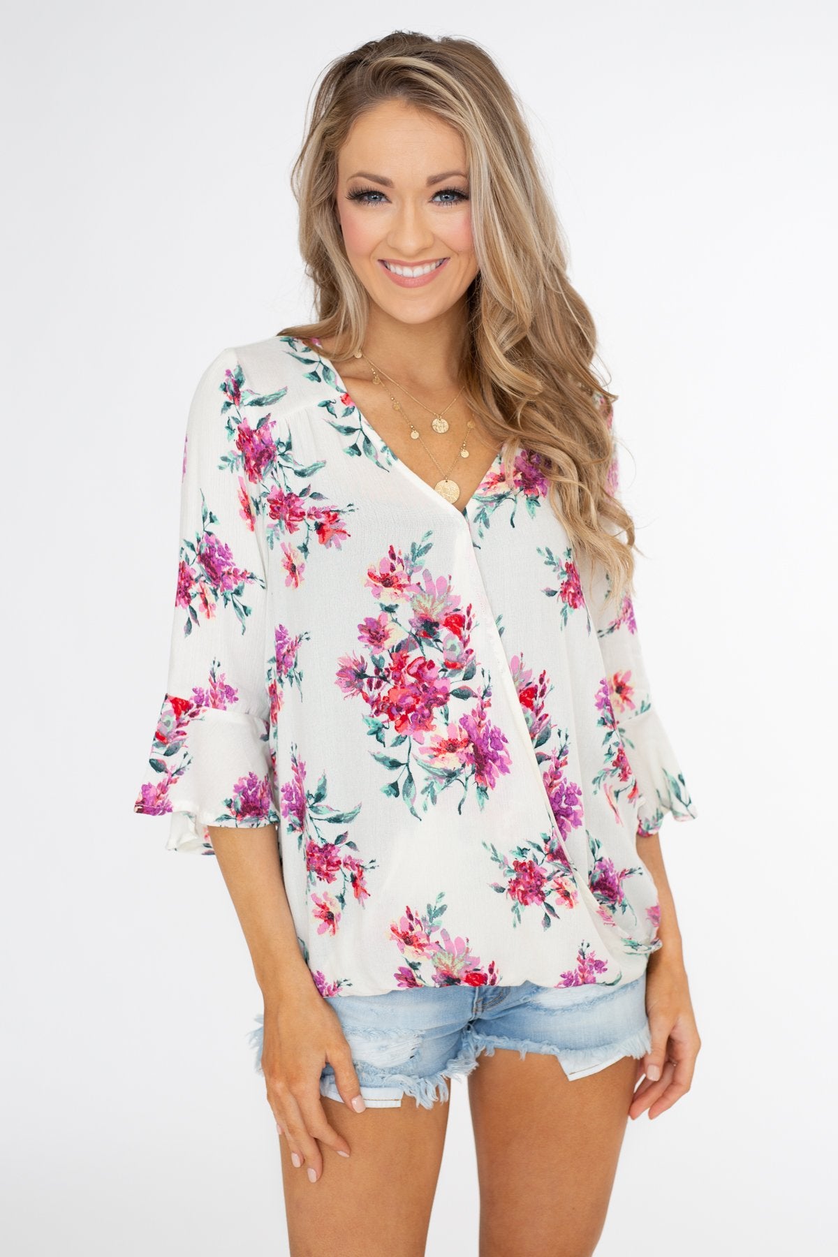 Floral Affection Wrap Blouse- Ivory