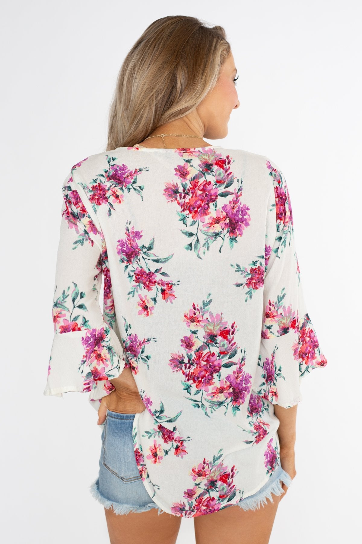 Floral Affection Wrap Blouse- Ivory