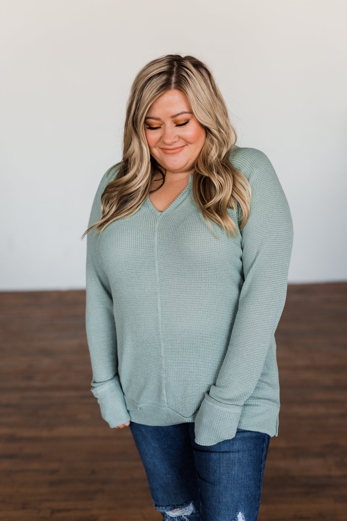 There You Go Again Thermal Notch Top- Dusty Sage