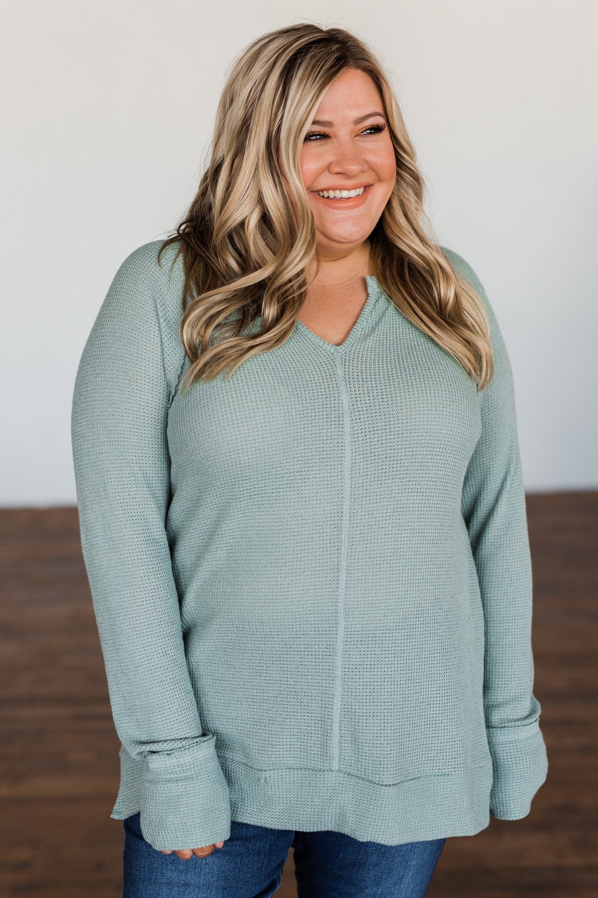 There You Go Again Thermal Notch Top- Dusty Sage