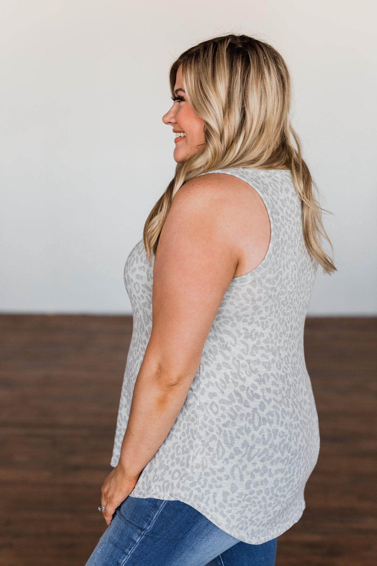 Discover Your Journey Leopard Tank Top- Light Grey