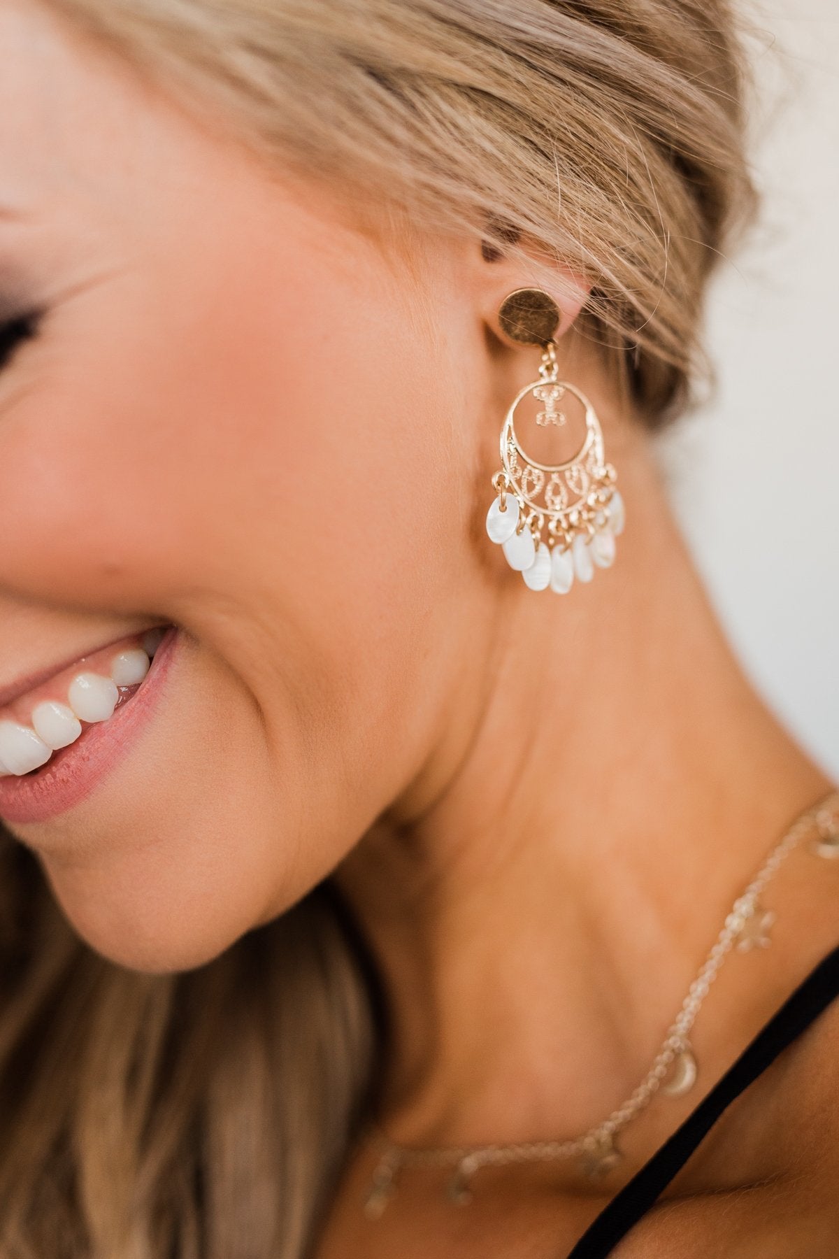Days of Gold Dangle Hoop Earrings- Gold & Cream