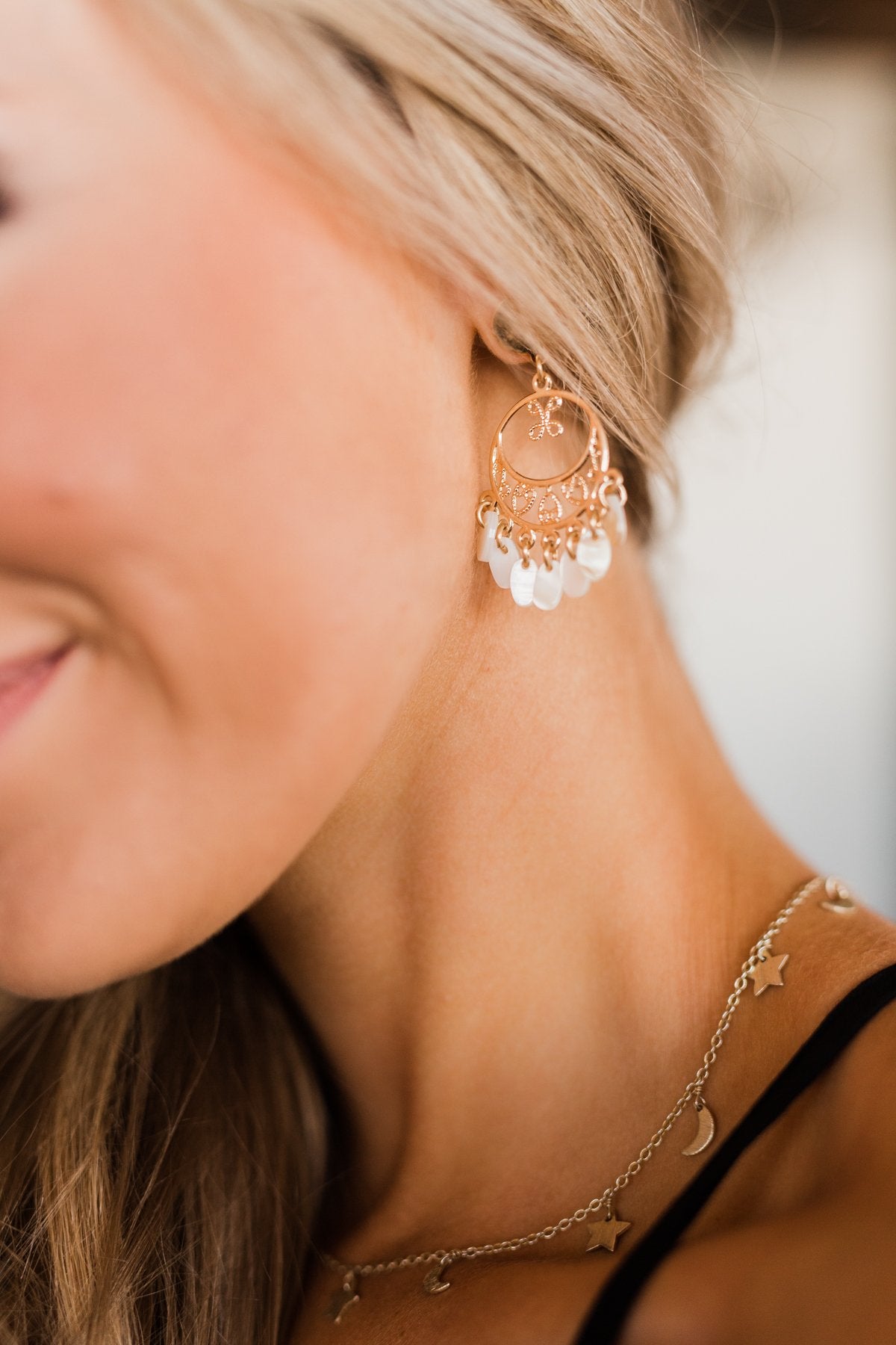 Days of Gold Dangle Hoop Earrings- Gold & Cream