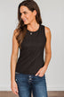 Wishes Come True Ribbed Knit Tank Top- Black
