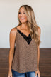 Talk It Out Leopard Lace Shift Tank- Deep Taupe