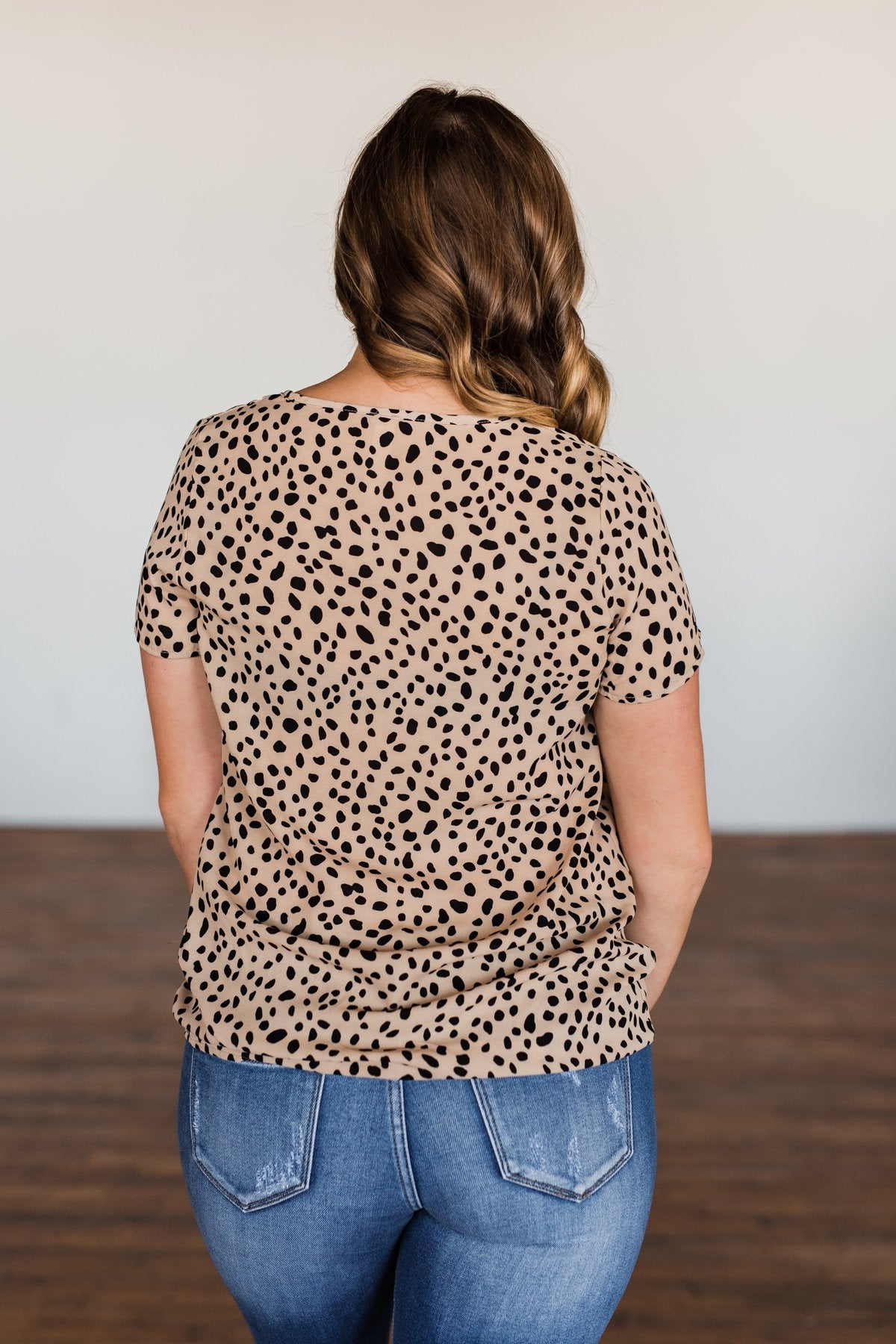 Like It Like That Spotted Button Top- Tan