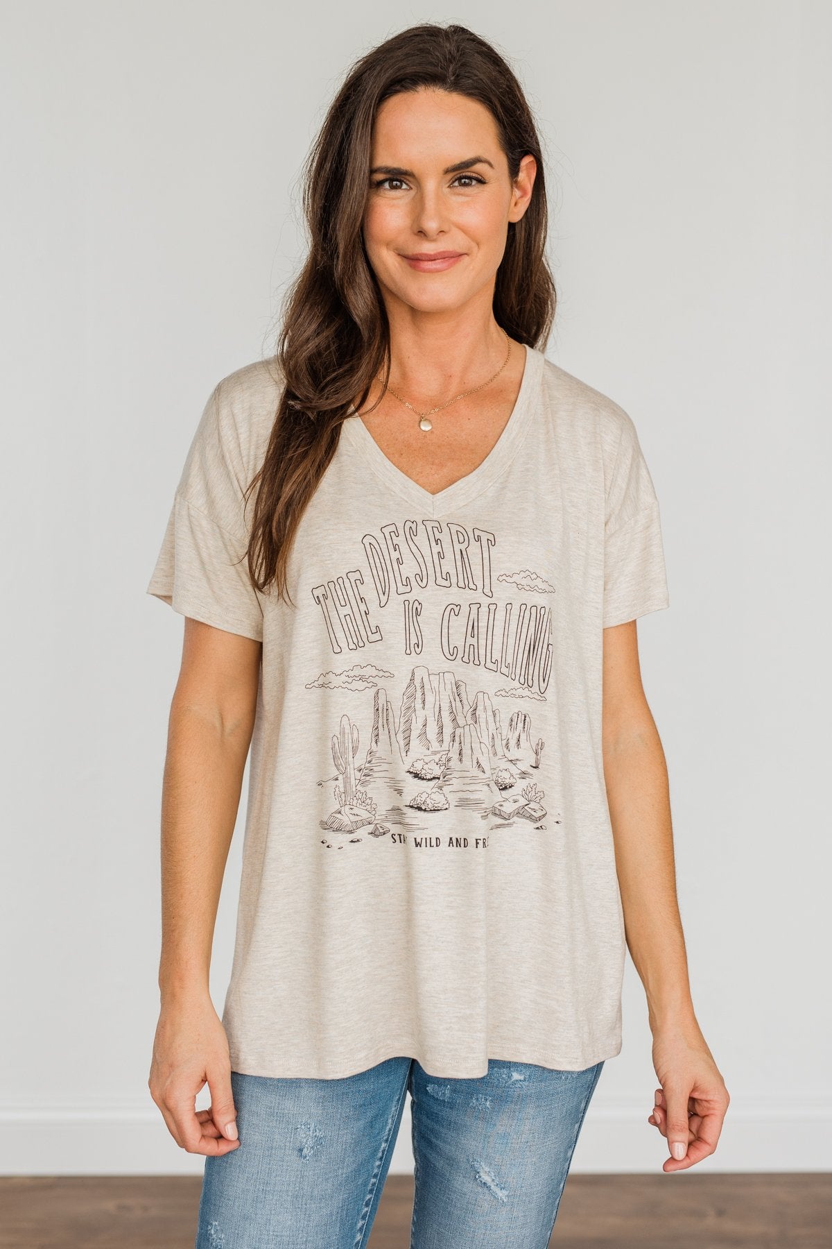 "The Desert Is Calling" Graphic Top- Oatmeal