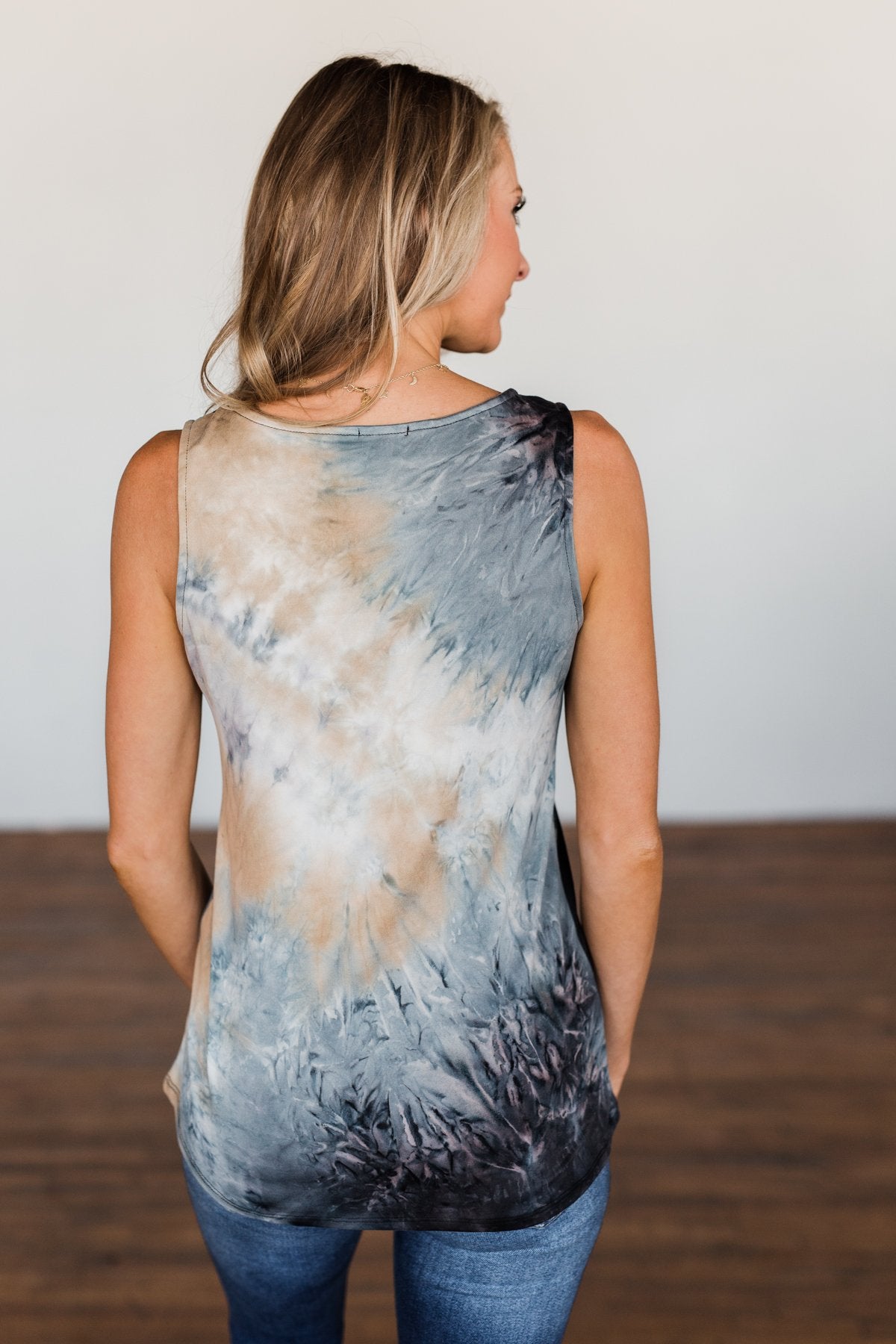 Admit My Love Tie Dye Tank Top- Charcoal, Tan, & Deep Navy