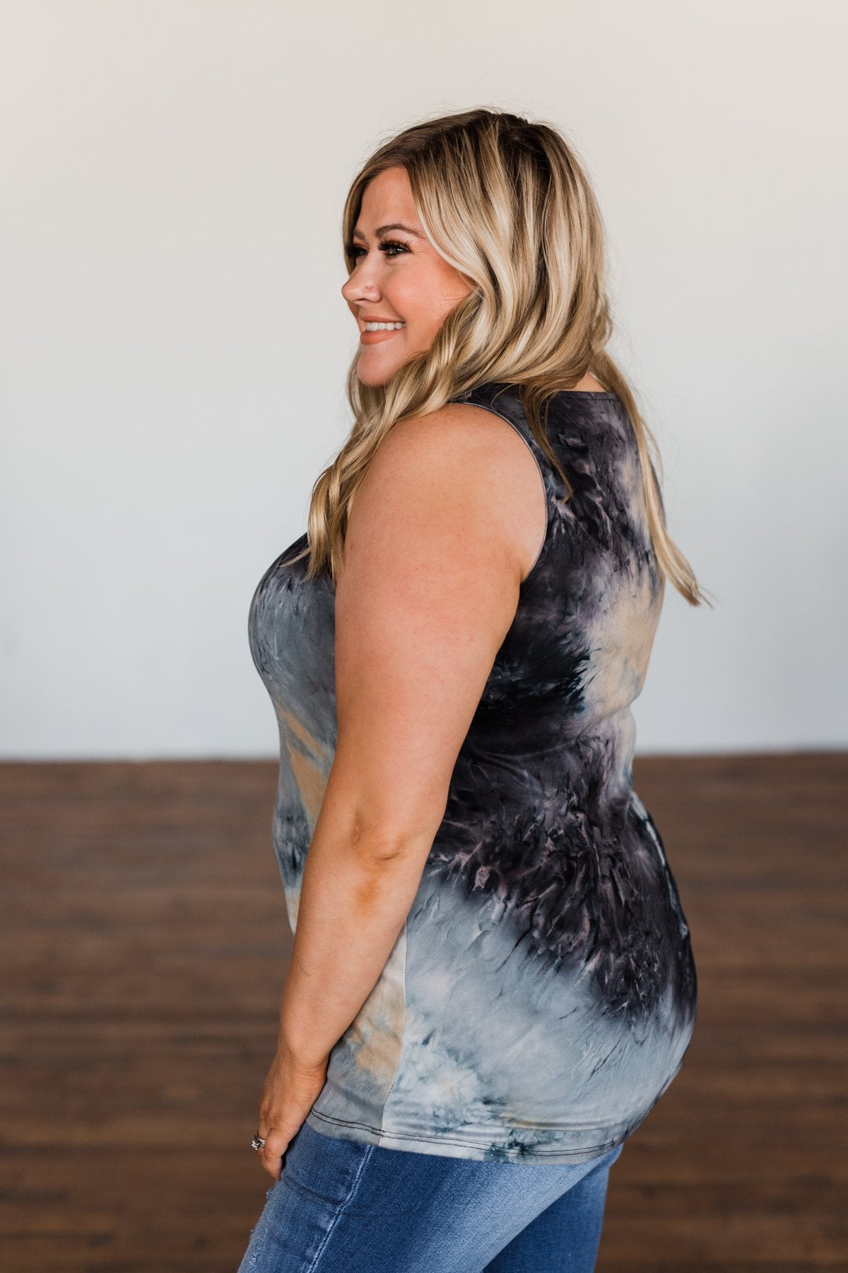 Admit My Love Tie Dye Tank Top- Charcoal, Tan, & Deep Navy