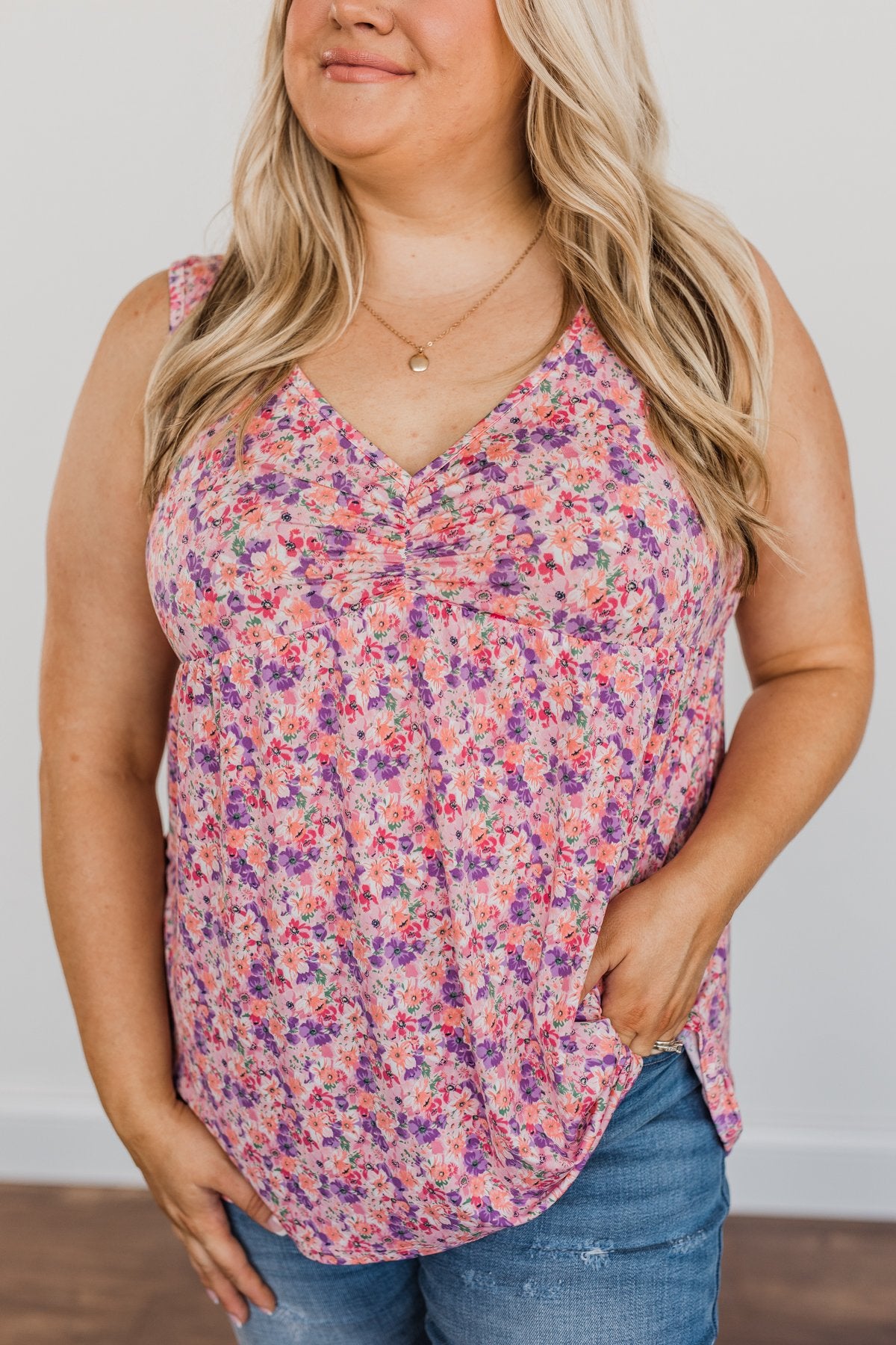 As Fair As A Rose Floral Babydoll Tank Top Pink The Pulse Boutique