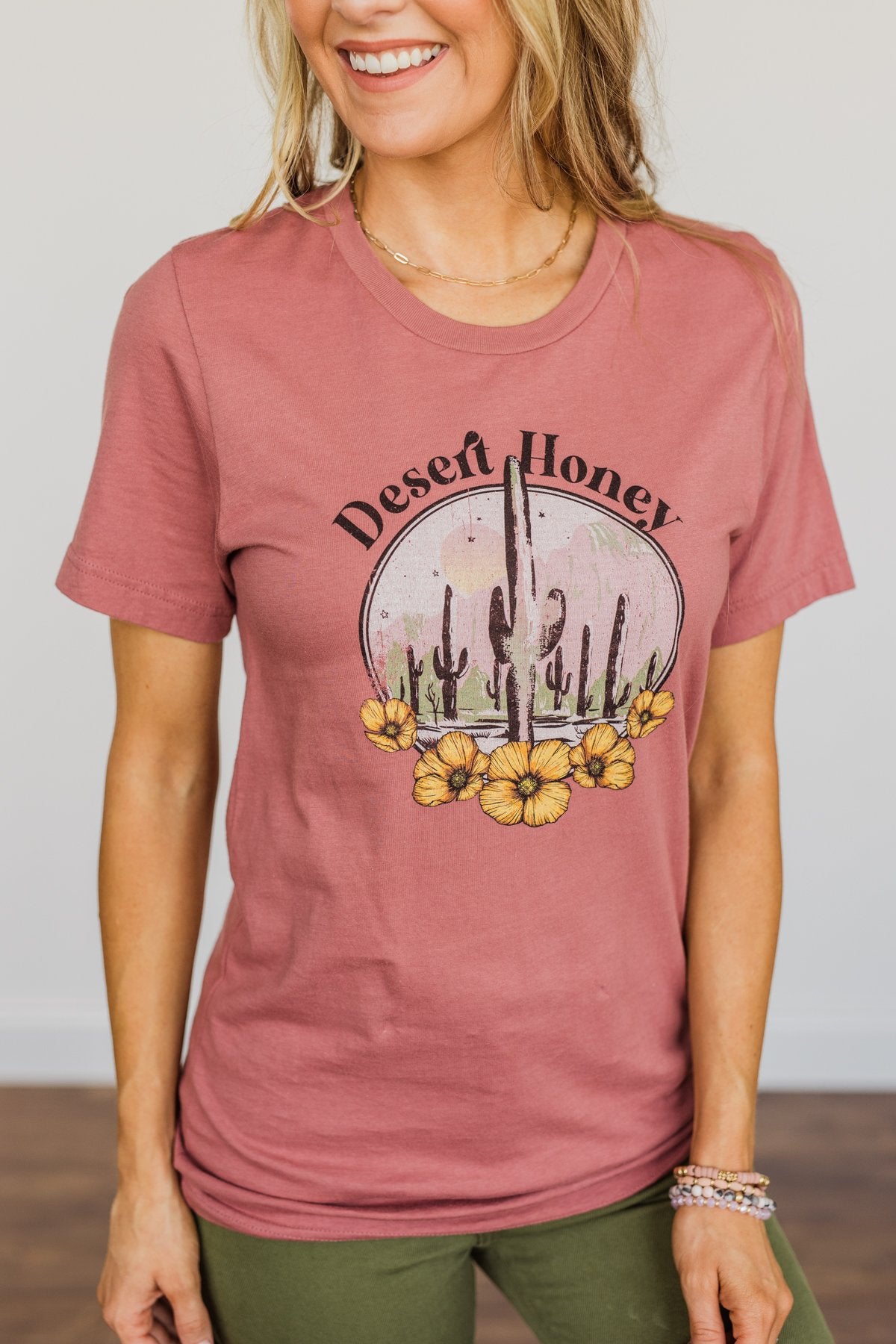 "Desert Honey" Cactus Graphic Top- Mauve