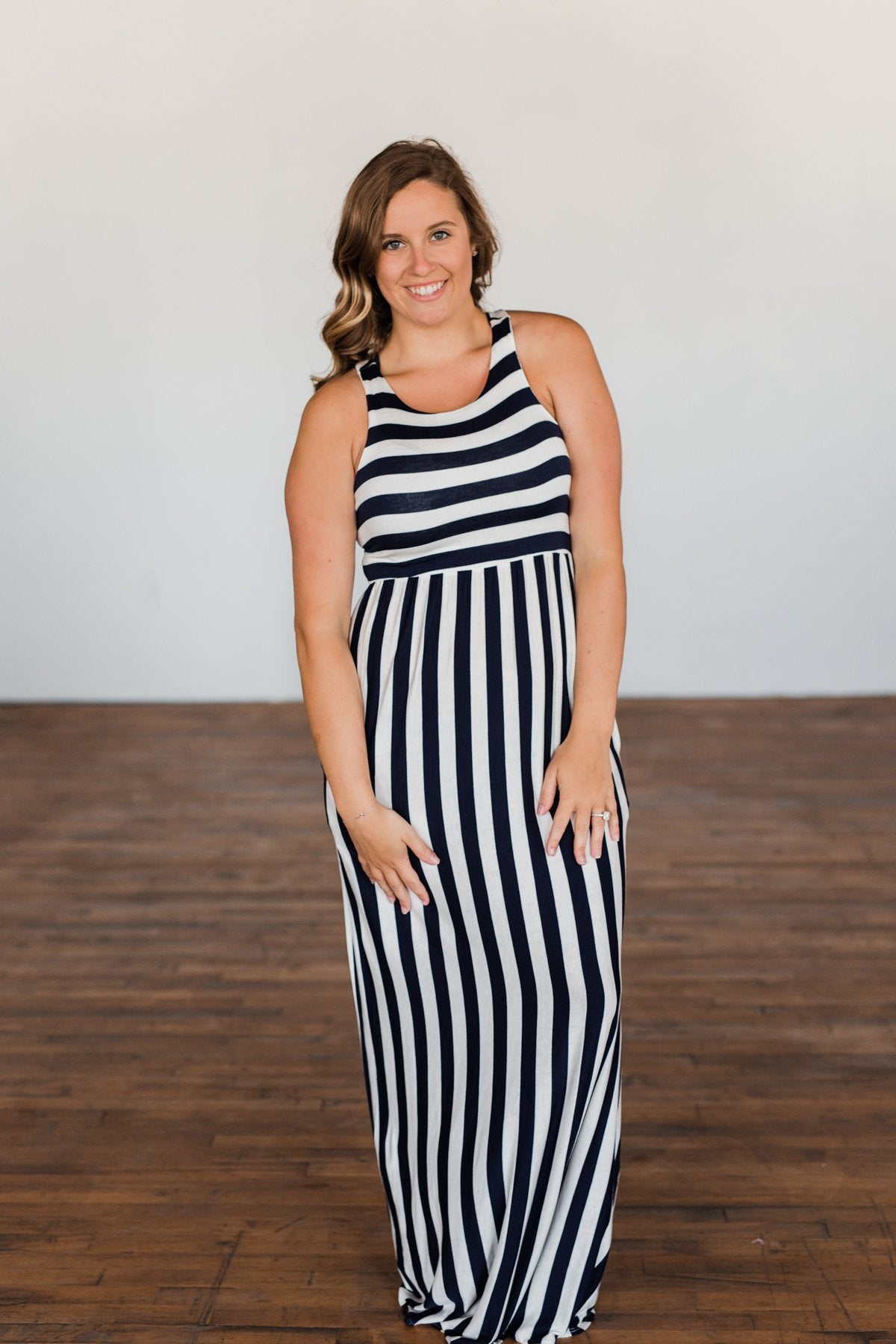 Never Let You Down Striped Maxi Dress- Ivory & Navy
