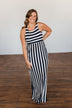 Never Let You Down Striped Maxi Dress- Ivory & Navy