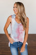 Give Me A Reason Tie Dye Ruffle Tank Top- Peach, Blue, Ivory