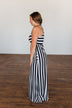 Never Let You Down Striped Maxi Dress- Ivory & Navy