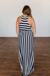 Never Let You Down Striped Maxi Dress- Ivory & Navy