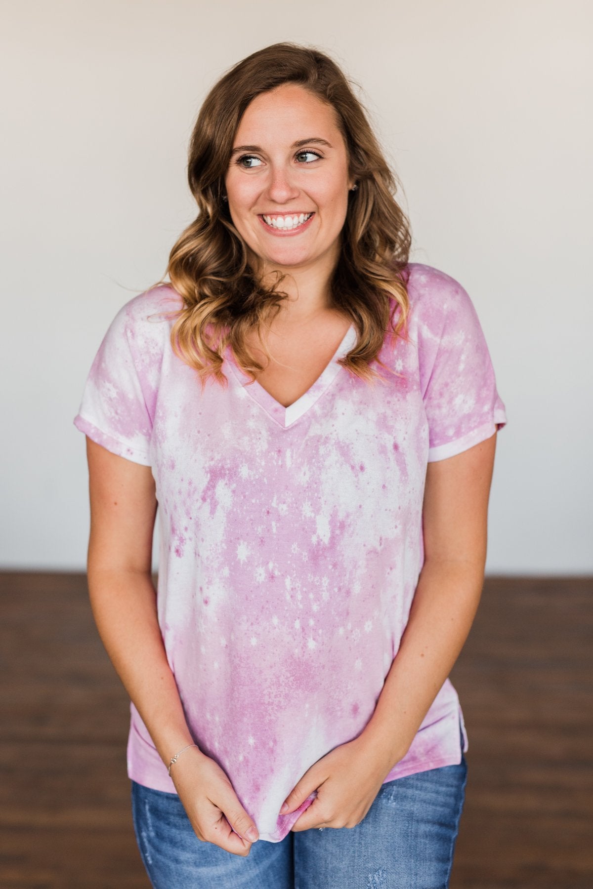 First Love Tie Dye V-Neck Top- Pink, Purple, Ivory
