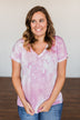 First Love Tie Dye V-Neck Top- Pink, Purple, Ivory