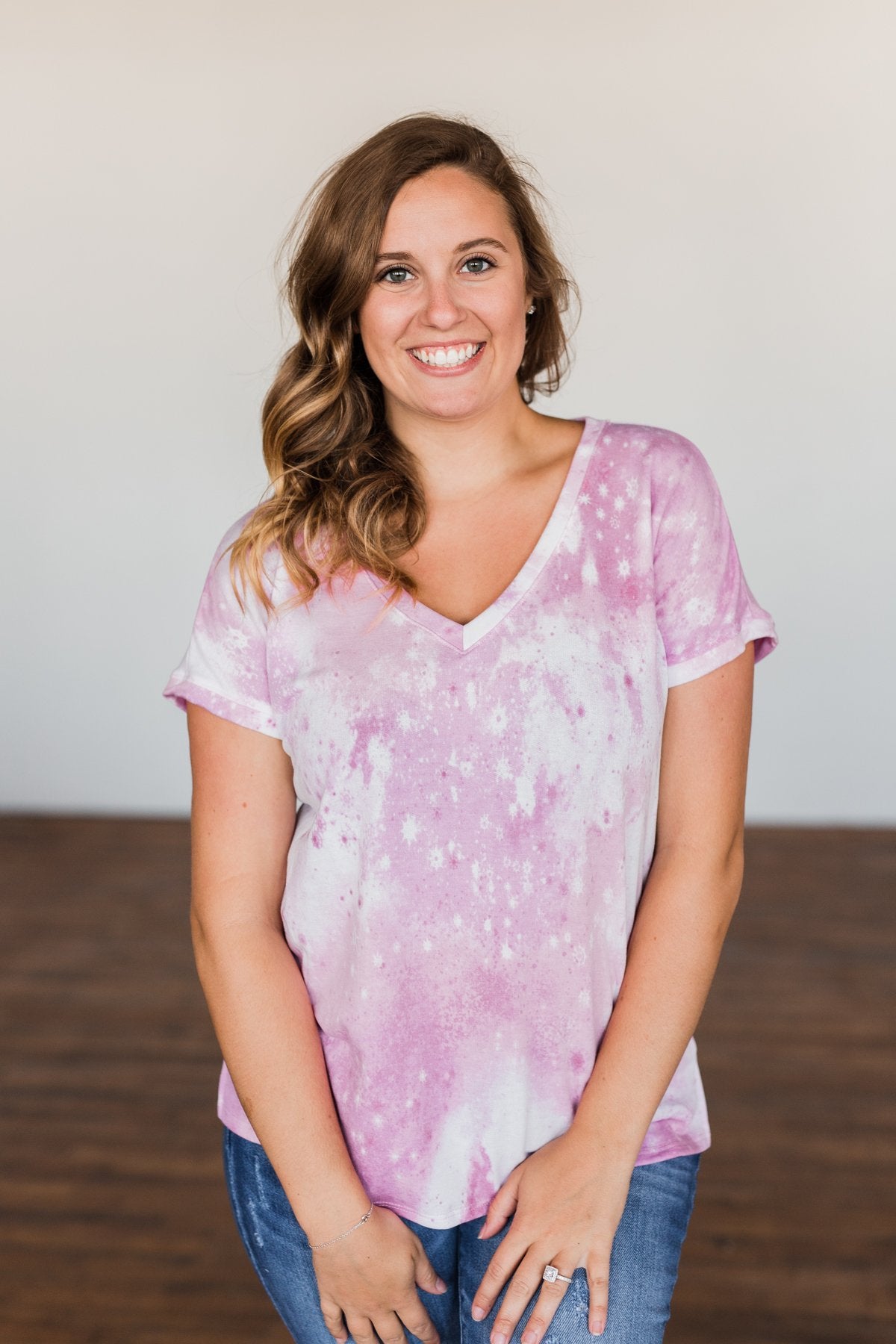 First Love Tie Dye V-Neck Top- Pink, Purple, Ivory