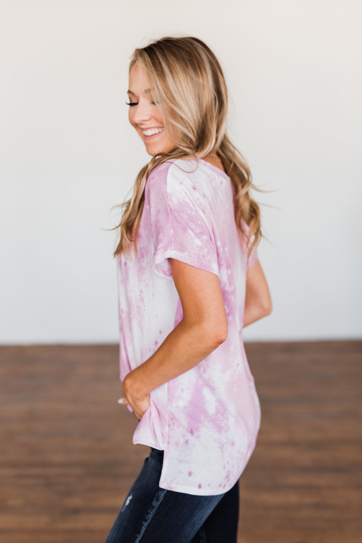 First Love Tie Dye V-Neck Top- Pink, Purple, Ivory