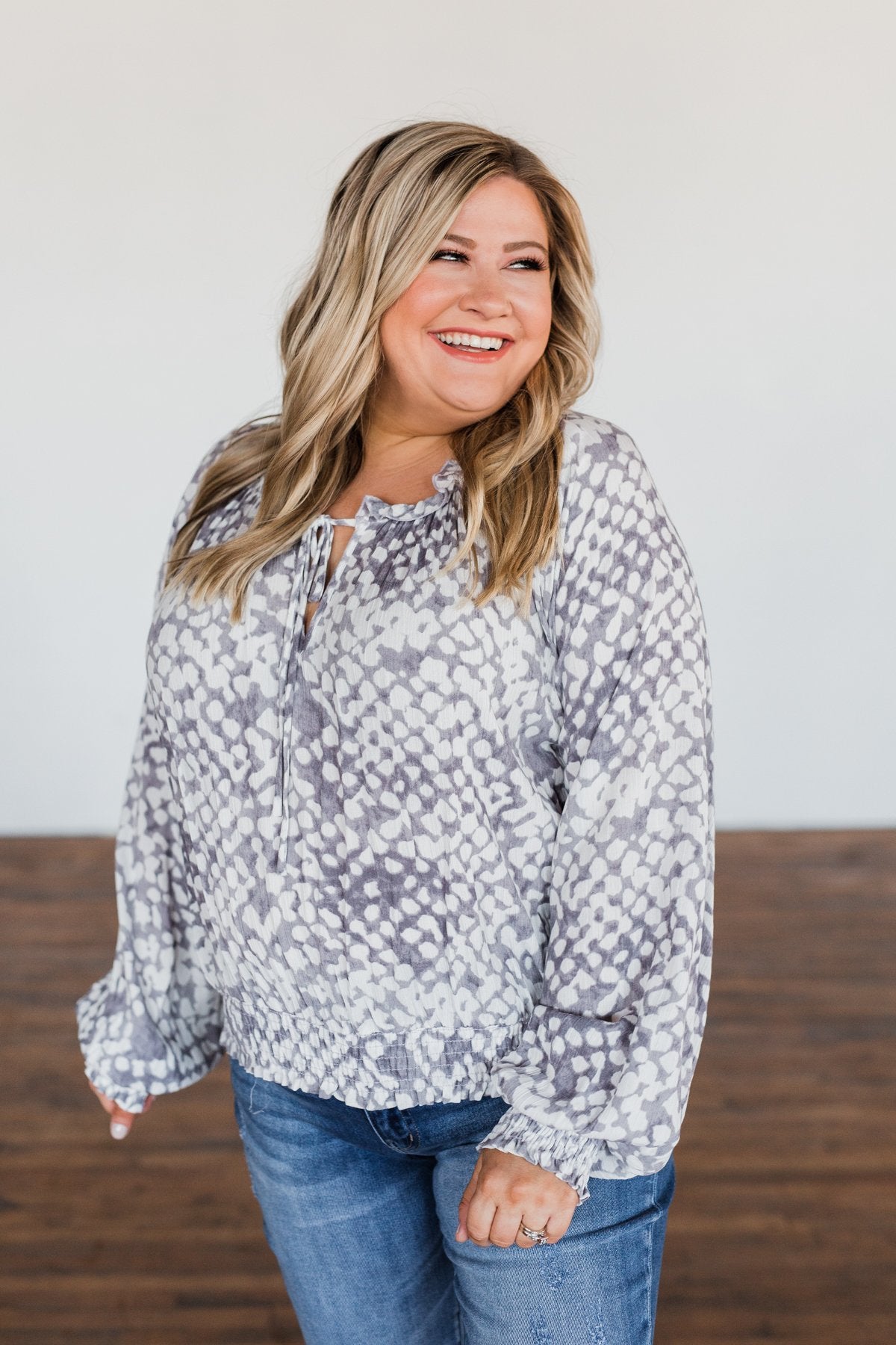 Never Look Back Long Sleeve Leopard Top- Grey & Ivory