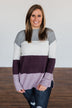 Tell Me Everything Color Block Sweater- Grey, Ivory, & Eggplant