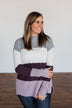 Tell Me Everything Color Block Sweater- Grey, Ivory, & Eggplant