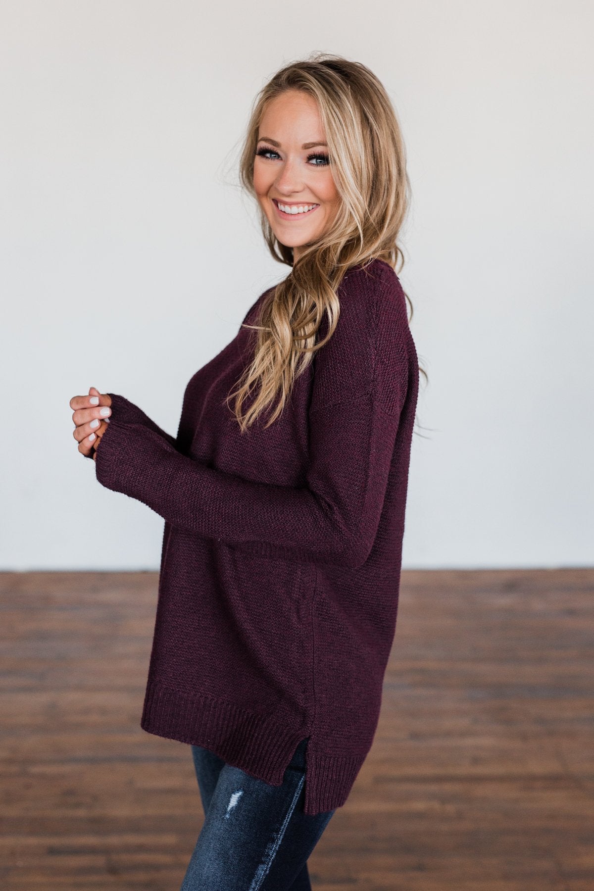 Reaching Out To You Knit Sweater- Deep Plum