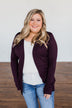 Light Weight Open Front Cardigan- Dark Eggplant