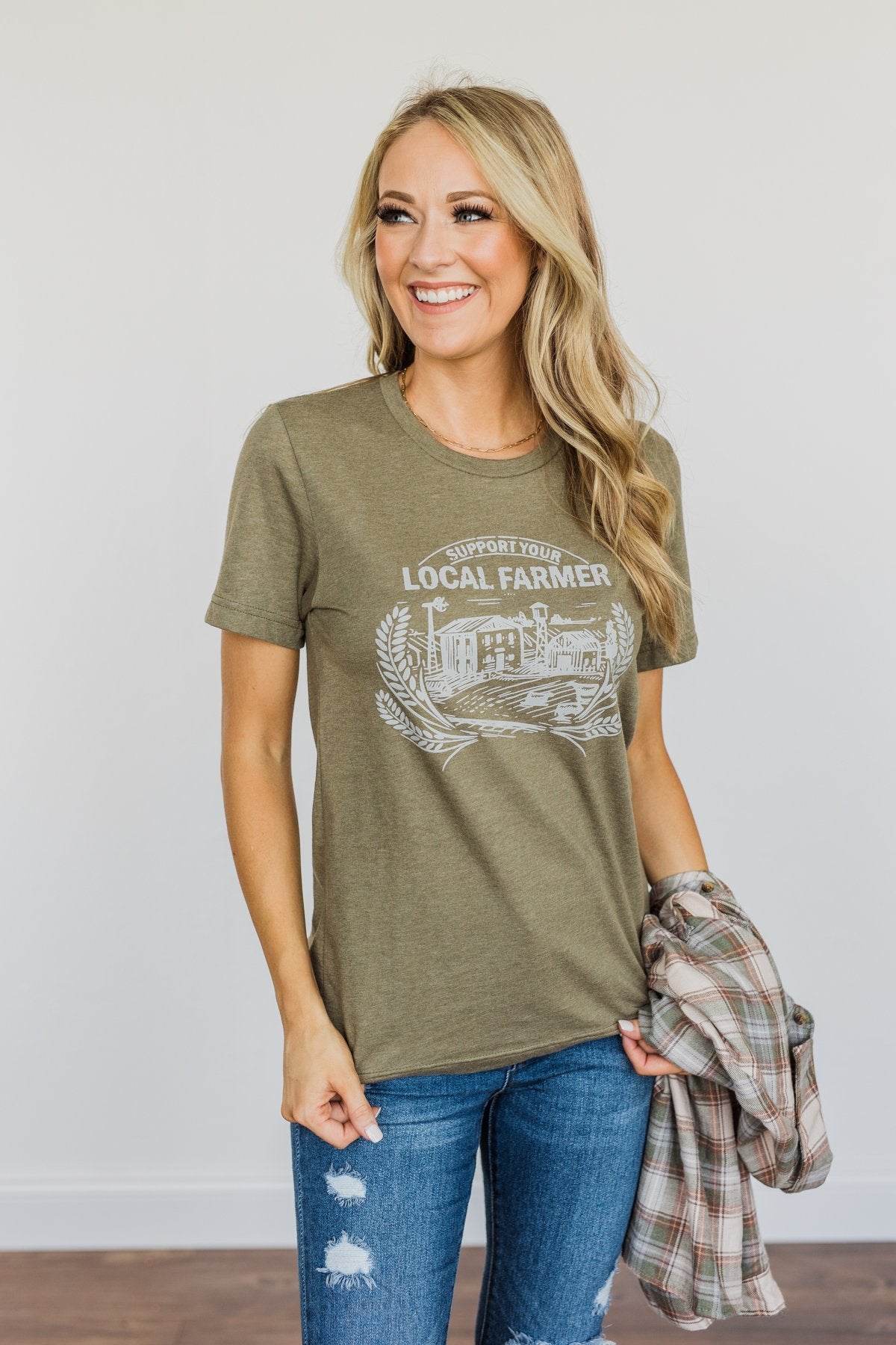 "Support Your Local Farmer" Graphic Tee- Olive