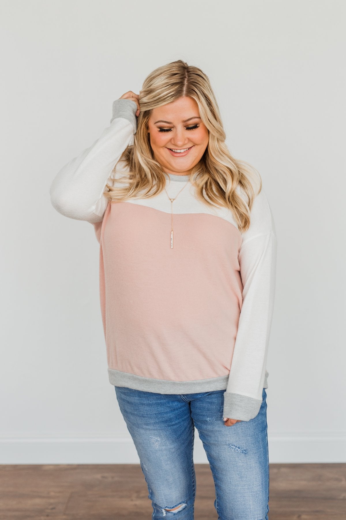 Make Their Heads Turn Color Block Top- Ivory & Dusty Pink