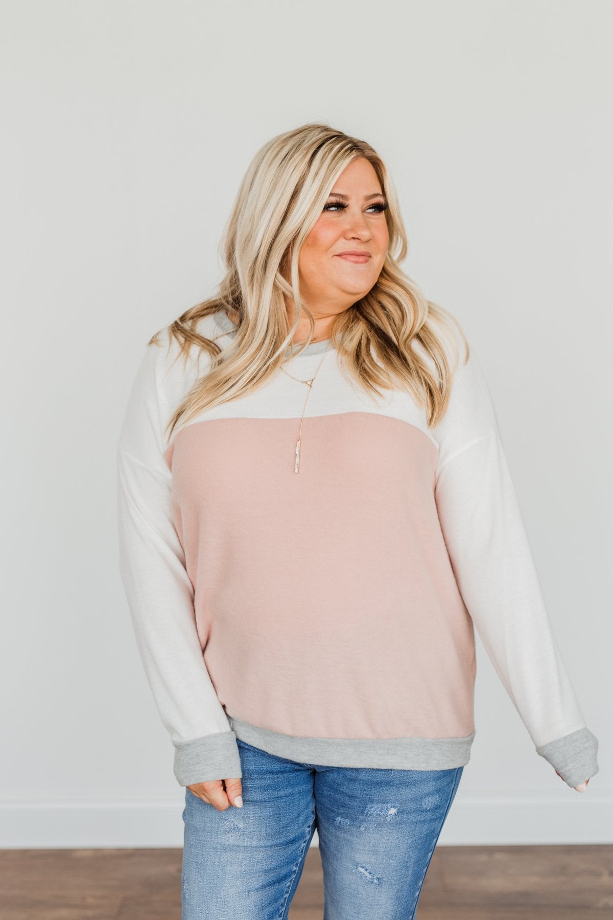 Make Their Heads Turn Color Block Top- Ivory & Dusty Pink