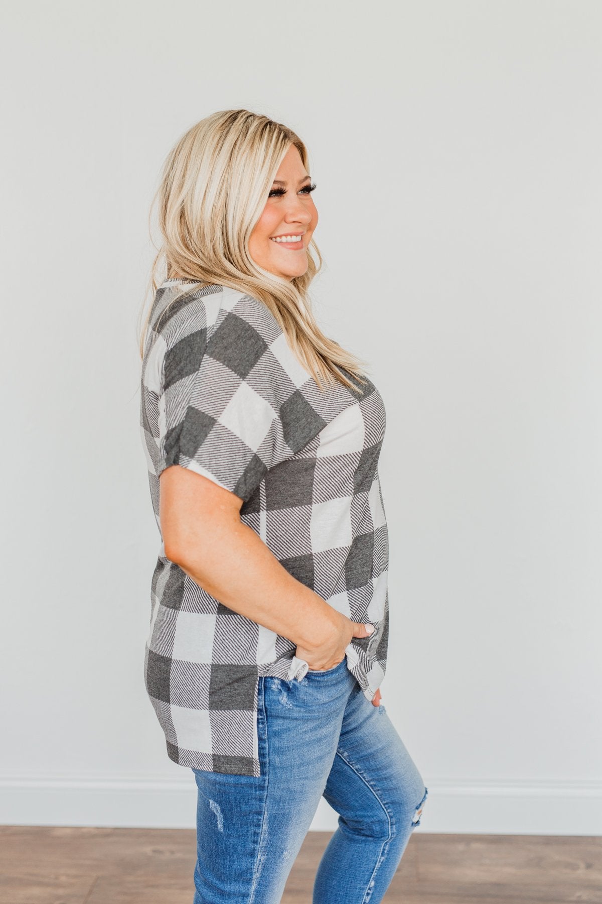 Better Than The Rest Buffalo Plaid Top- Ivory & Charcoal