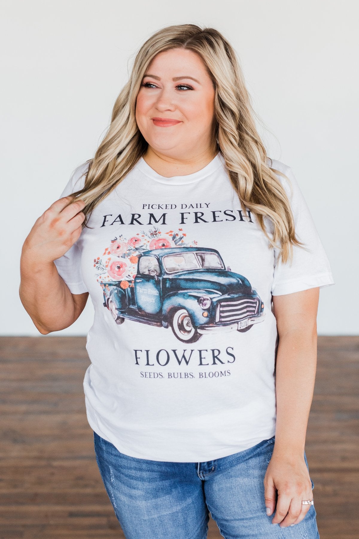 "Farm Fresh Flowers" Graphic Tee- White