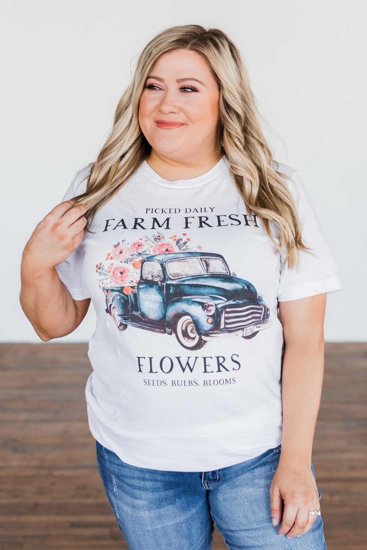 "Farm Fresh Flowers" Graphic Tee- White