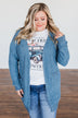Stealing Glances Popcorn Knit Cardigan- Steel Blue