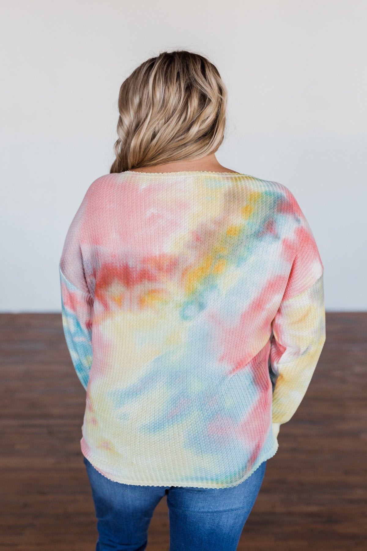 Time Will Tell Tie Dye Thermal Top- Yellow, Pink, & Blue