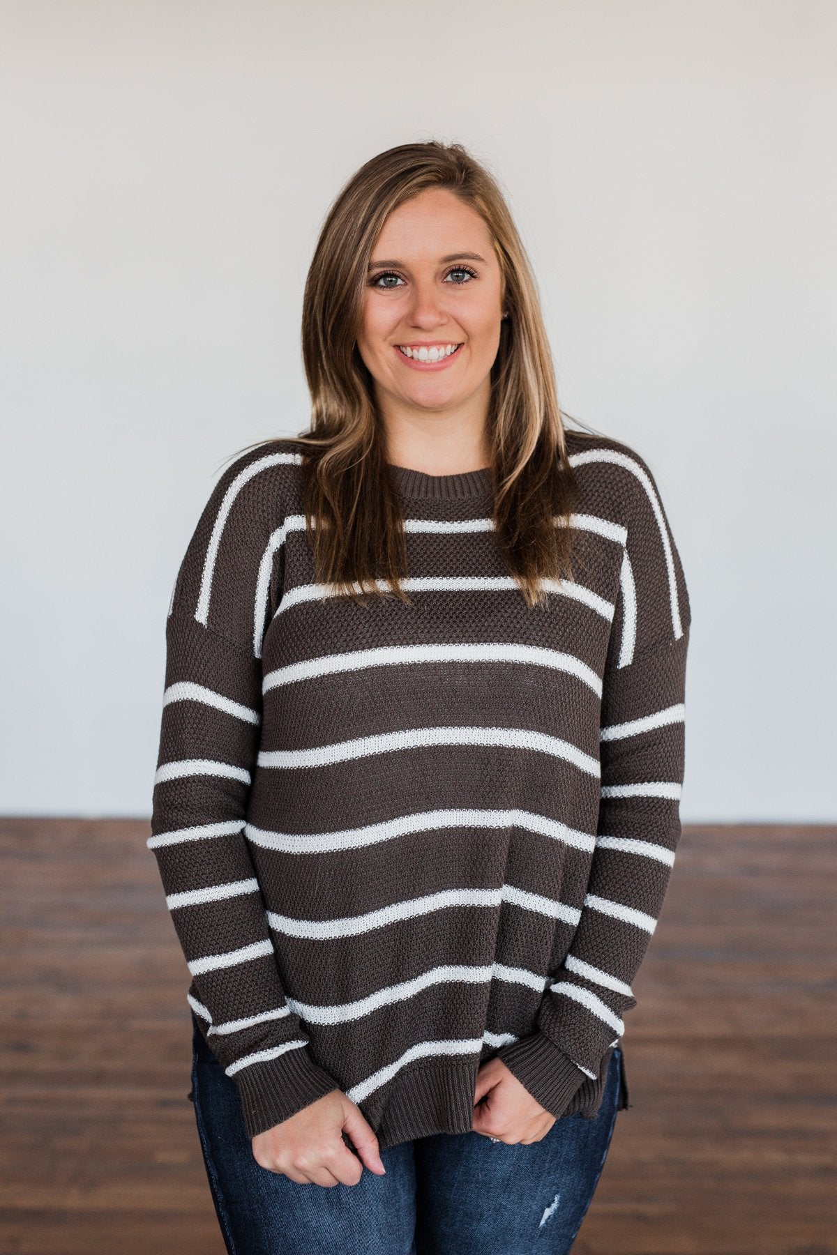 No Such Thing Striped Sweater- Charcoal Green