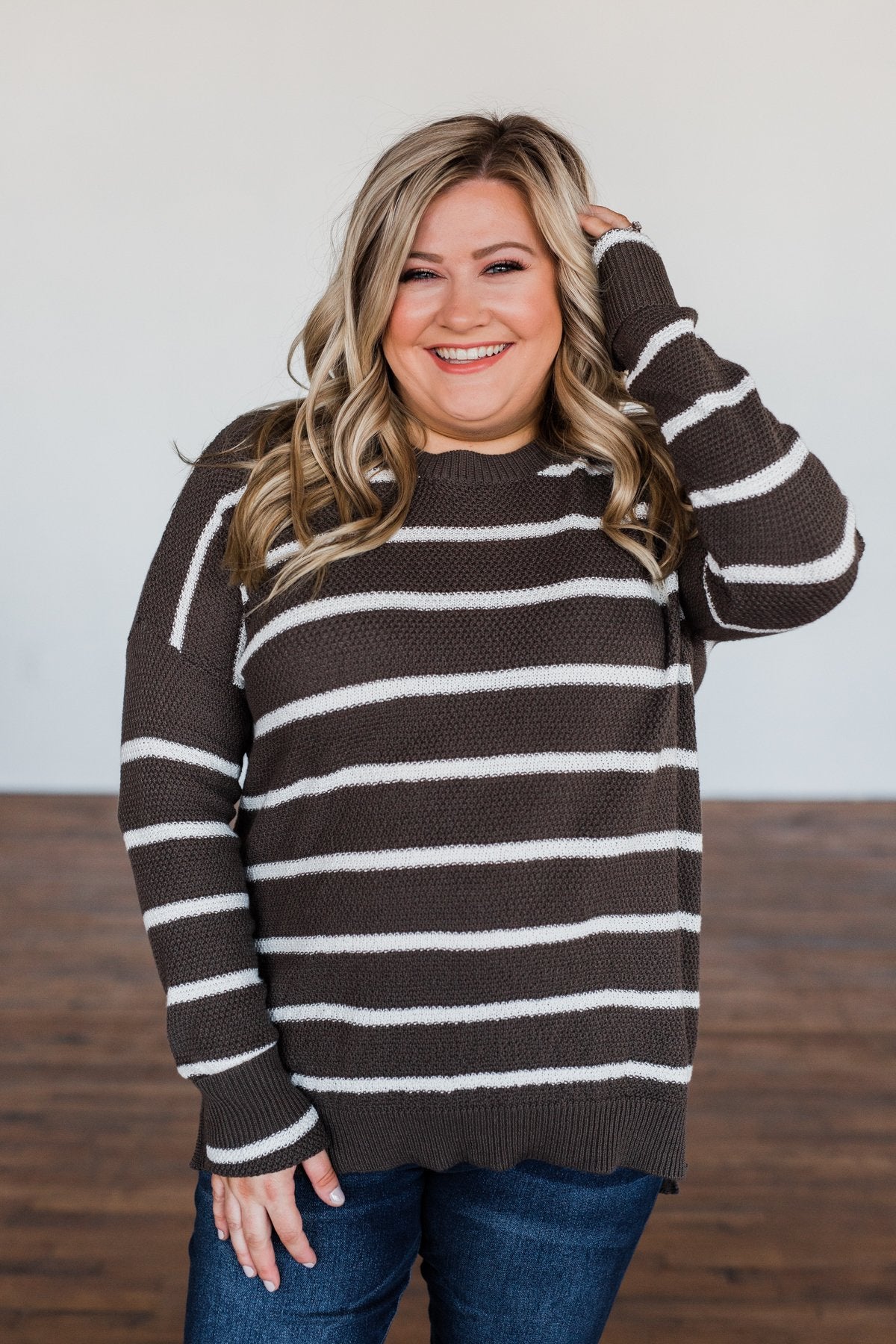 No Such Thing Striped Sweater- Charcoal Green