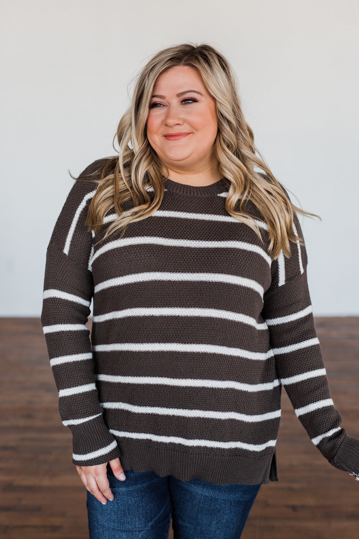 No Such Thing Striped Sweater- Charcoal Green